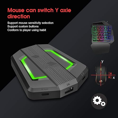 Miniatura 4 de Combo de teclado y mouse RGB para juegos con una sola mano con convertidor, mouse de 3200 DPI, juego de base de adaptador de teclado para juegos de