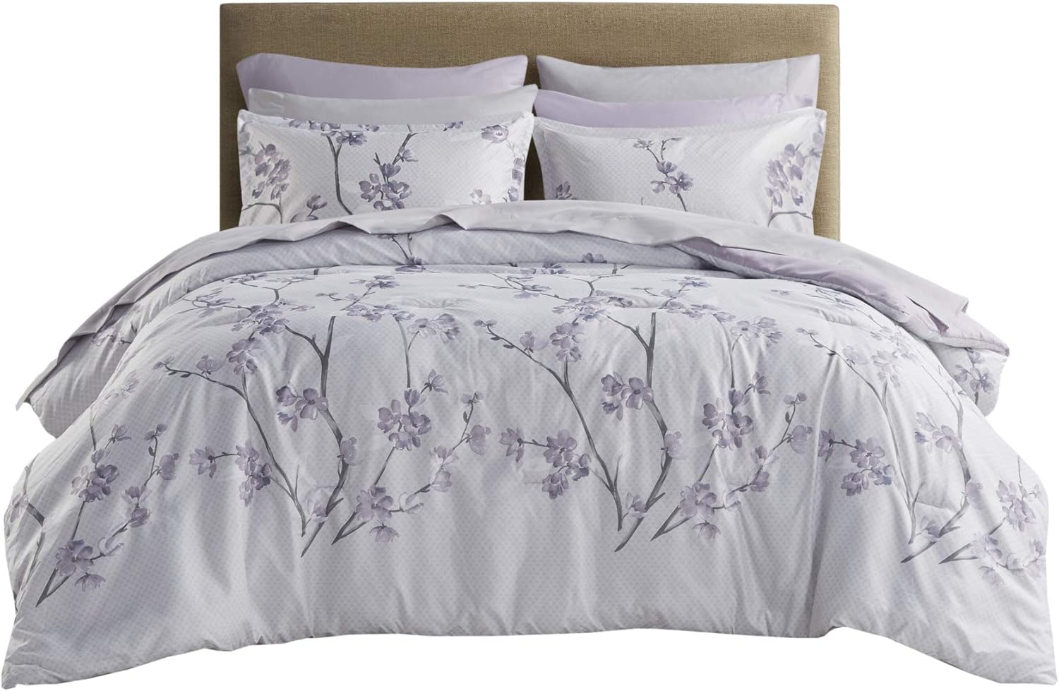 Comfort Spaces Bed in A Bag - Trendy Casual Design Cozy Comforter with Complete Sheet Set with Side Pocket, All Season Cover, Matching Shams Queen(90"x90"), Kate, Grey/Purple 9 Piece - Image 9