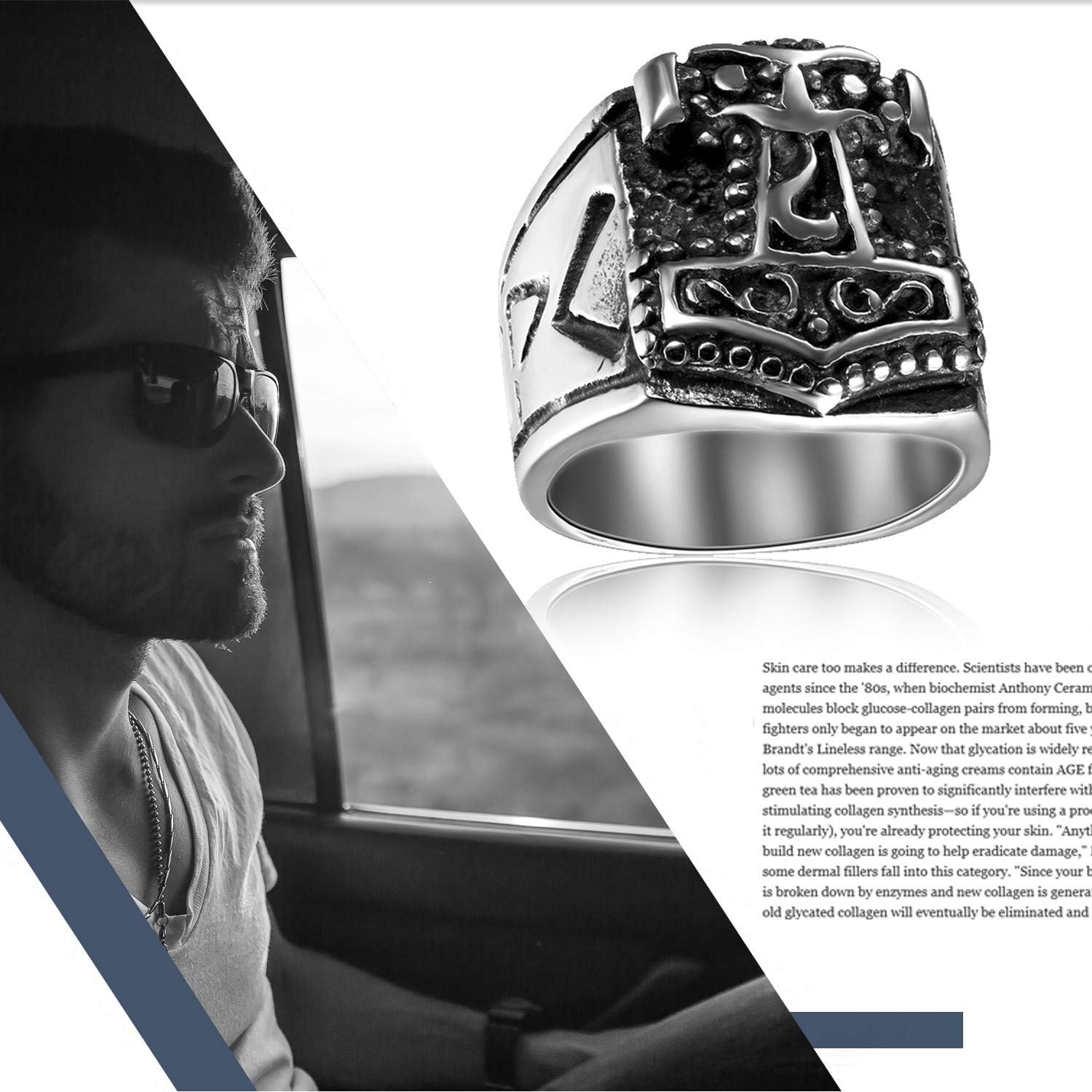 Oidea Men's Stainless Steel Engagement Ring Thor Style Punk Rock Black Silver Size, Silver,Black - Image 5