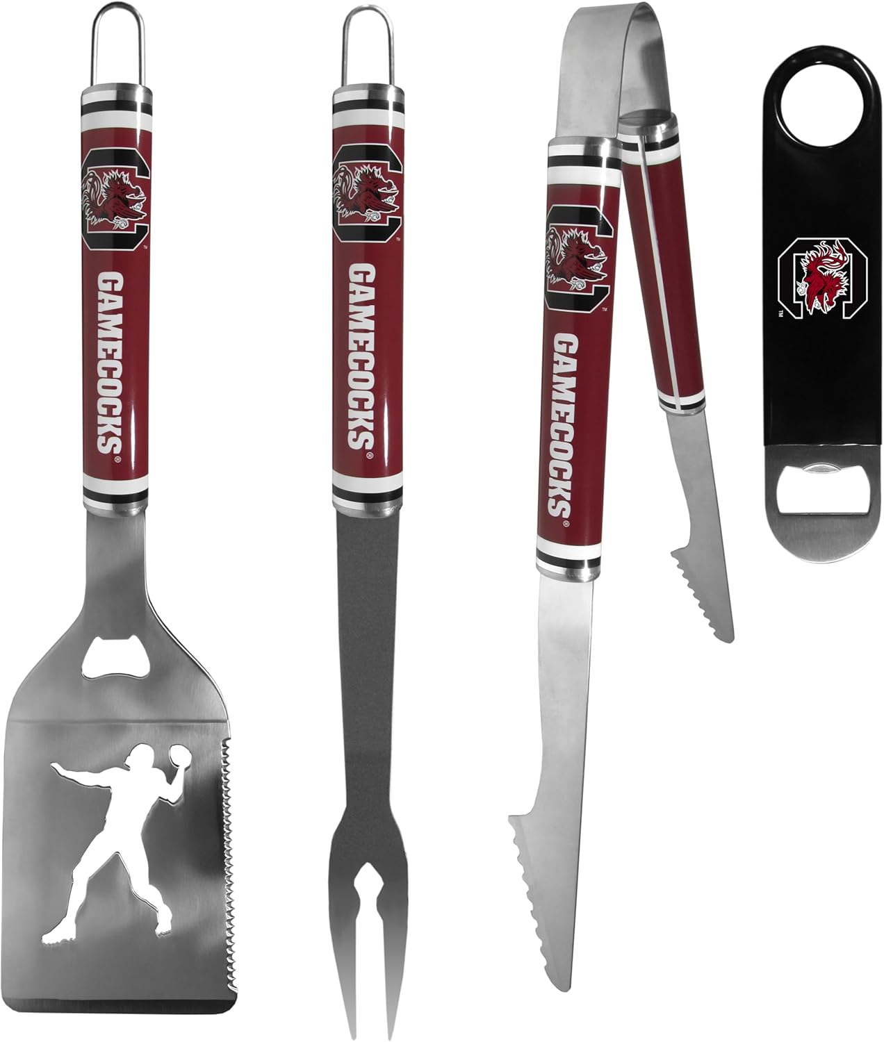 Siskiyou NCAA South Carolina Fighting Gamecocks 3 pc Steel Logo BBQ Tools w/Bottle Opener, One Size, Team Colors