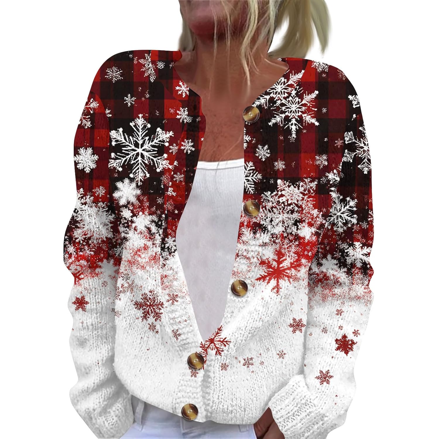 Christmas Cardigan Sweaters for Women Lightweight Button Up Plus Size Sweater Funny Graphic Chunky Cardigan Sweater