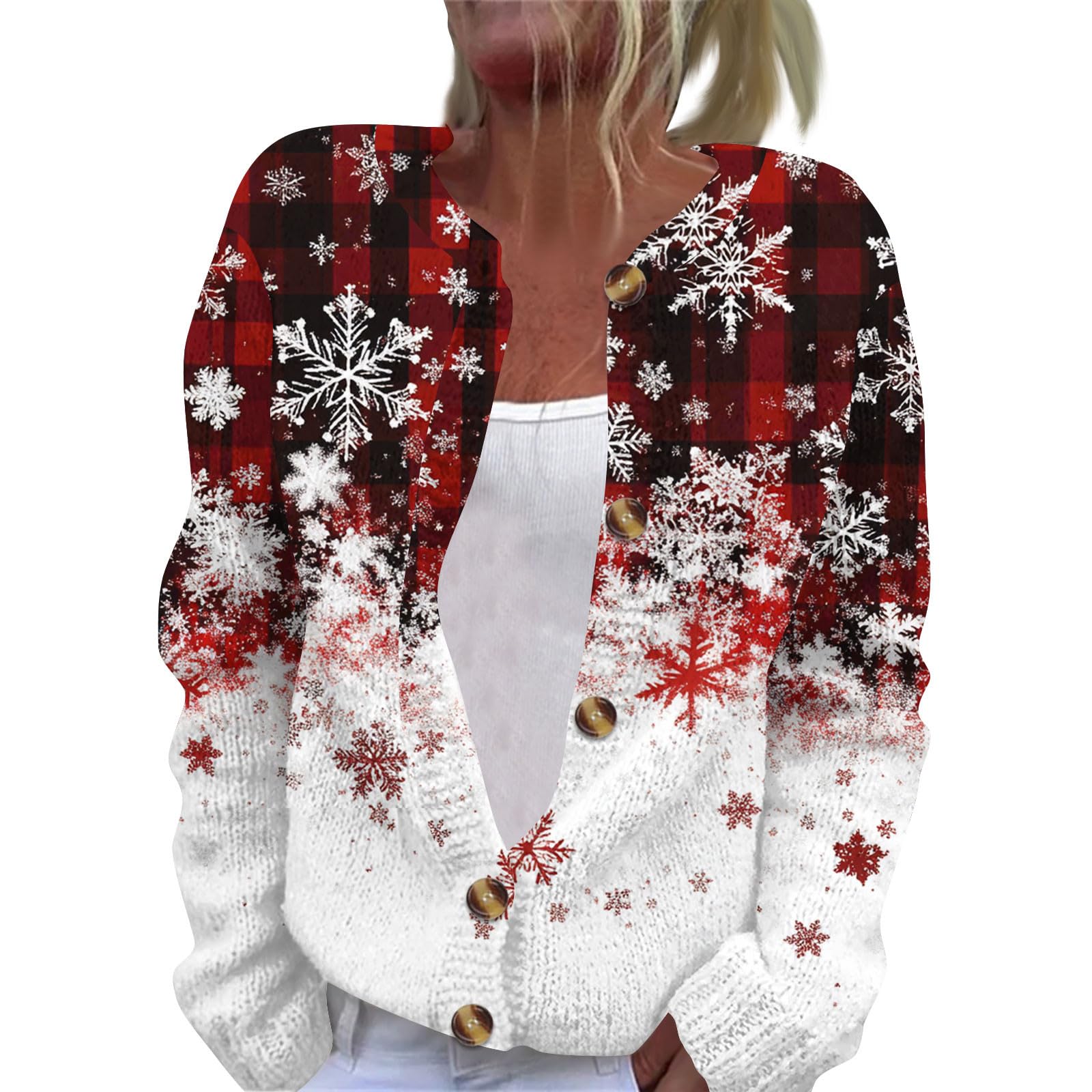Christmas Cardigan Sweaters for Women Lightweight Button Up Plus Size Sweater Funny Graphic Chunky Cardigan Sweater