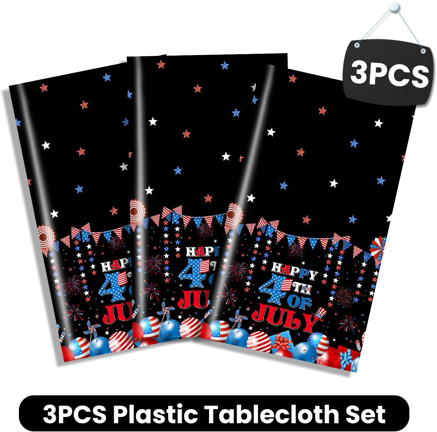 Avezano 3 pcs 4th of July Tablecloth Hppy Fourth of July Tablecloth 108 x 54 inch Disposable 4th of July Plastic Tablecover Independence Day Patriotic Celebrations
