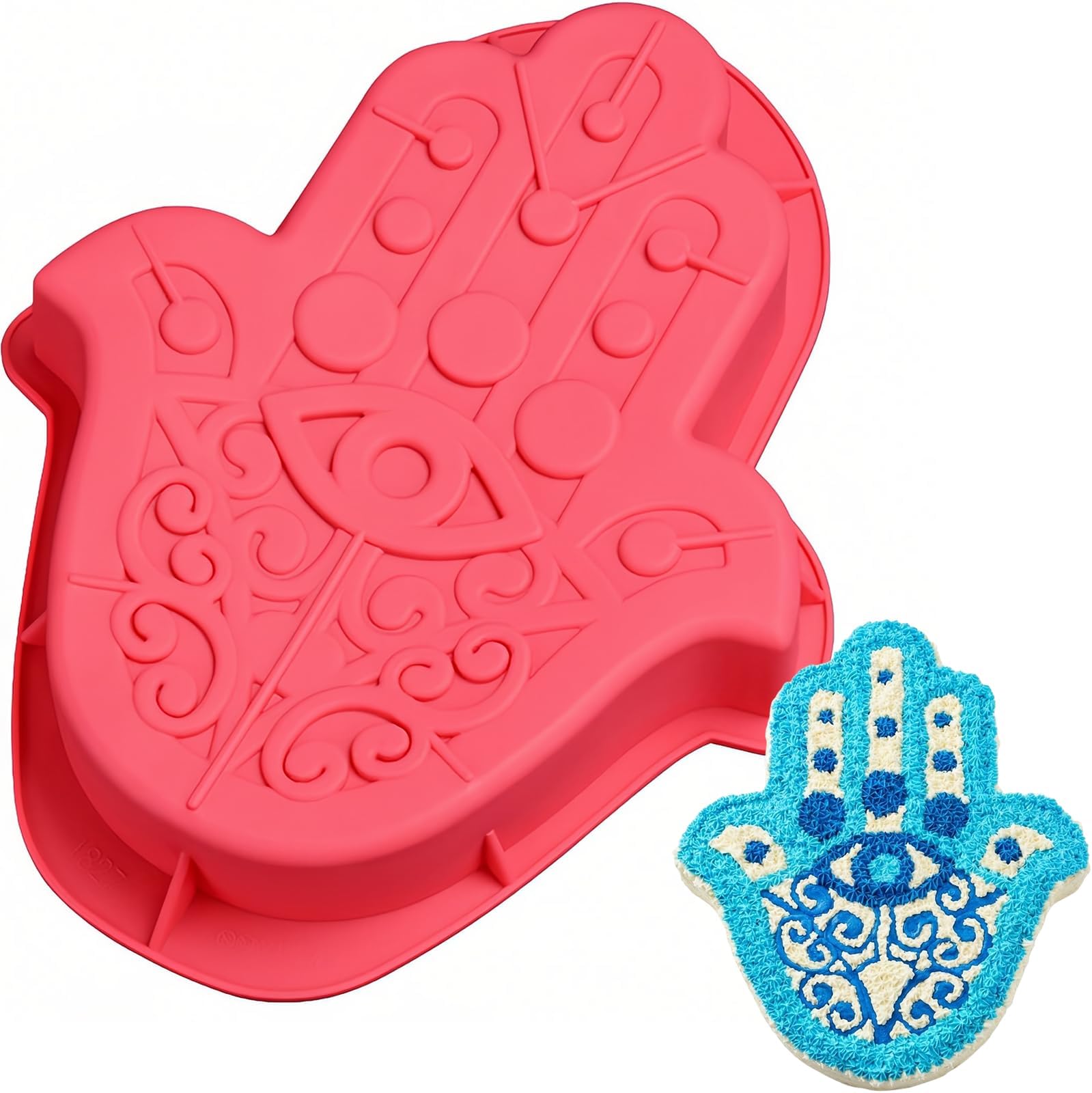 HiParty Hamsa Hand Cake Pan, Hand of Fatima Baking Silicone Mold the Hand of God Cake Mould Eye in Khamsah Palm Rosh Hashanah Bakeware Tools (14" X 10.5" X 2.2", Random Color)