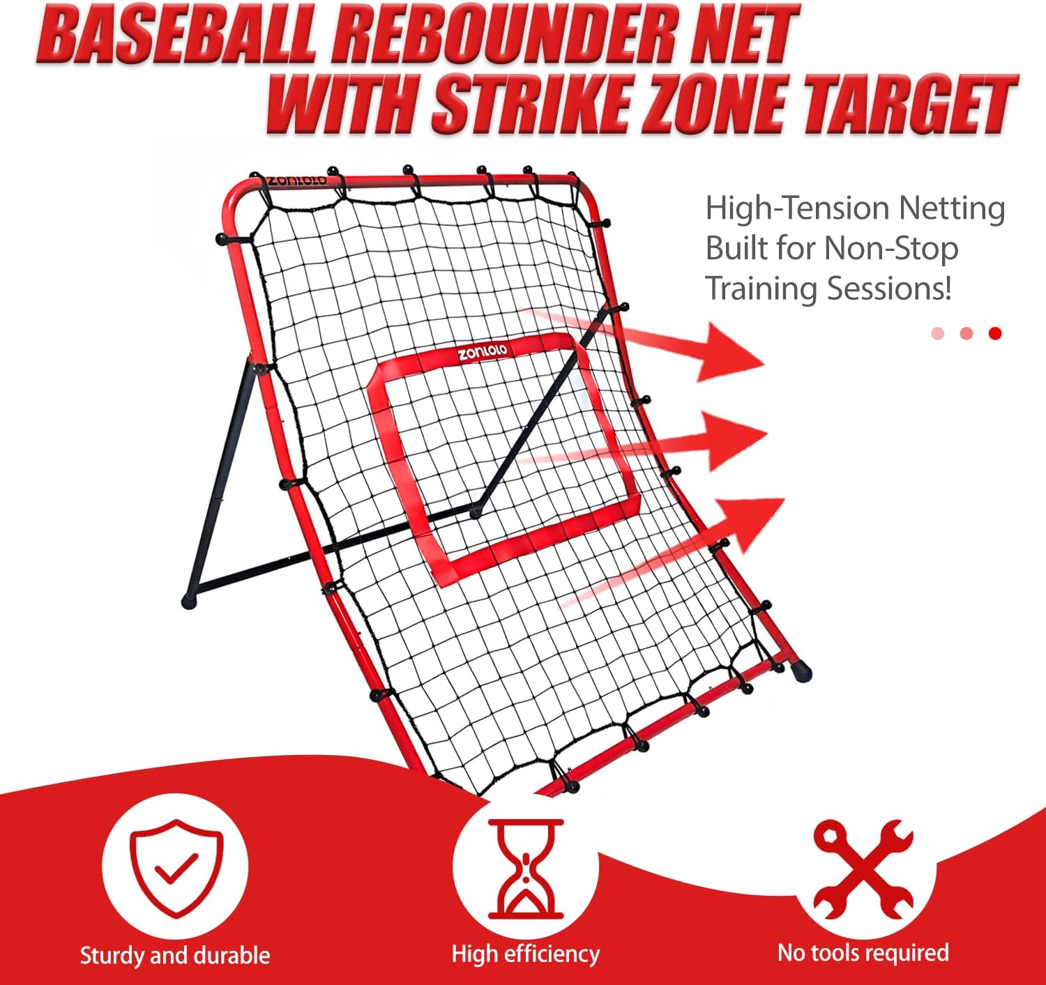 Baseball Pitchback Net, Rebounder Net, Pitching Return Trainer,Three Angles Without Adjusting, Perfect for Solo Playing Catch