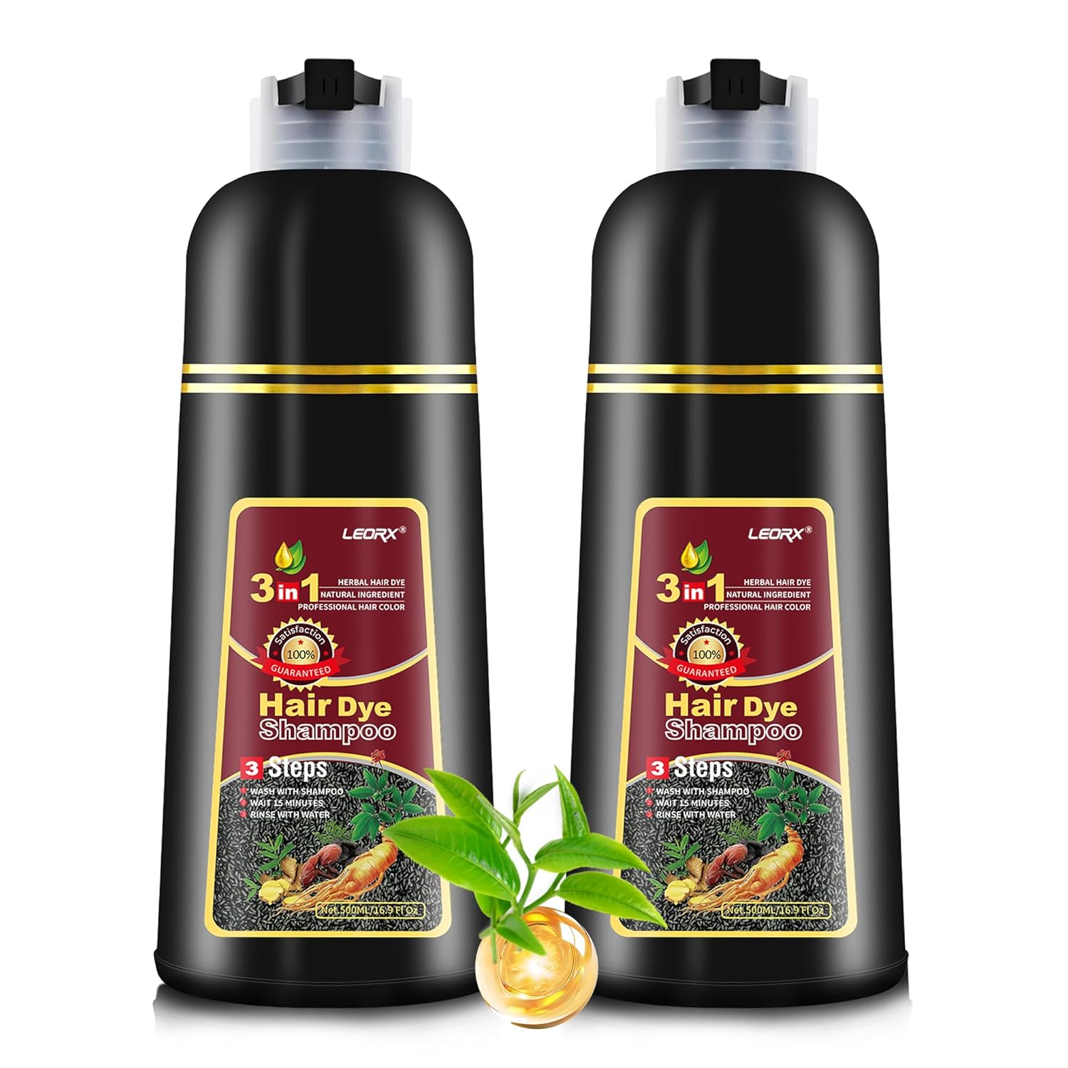 2 Pack Hair Dye Shampoo, Leorx 3 In 1 Dark Brown Color Shampoo Dye For Instant Coloring For Women & Men