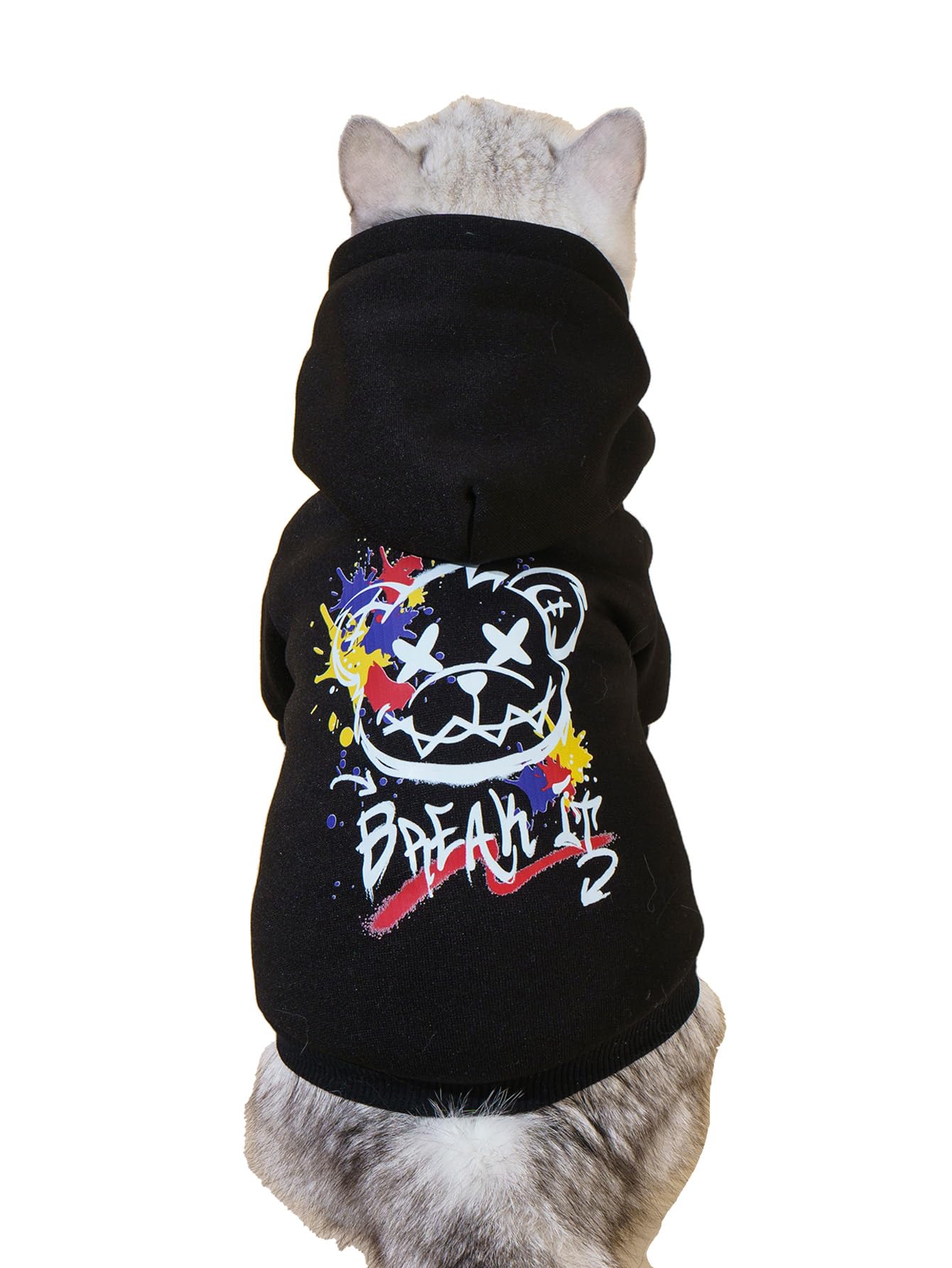 QWINEE Cartoon Bear Print Cat Hoodie Breathable Stretchy Sweatshirts with Hat Warm Cat Clothes for Small Medium Large Cats Dogs Multicolor XXS