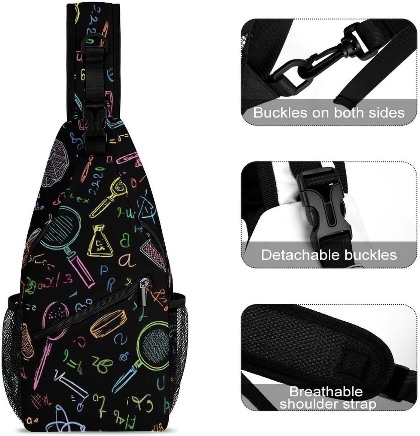 Science Abstract Math Chemistry Men Crossbody Sling Backpack Chest Bag | Travel Fanny Pack,Hiking Daypack,Print Shoulder Bags