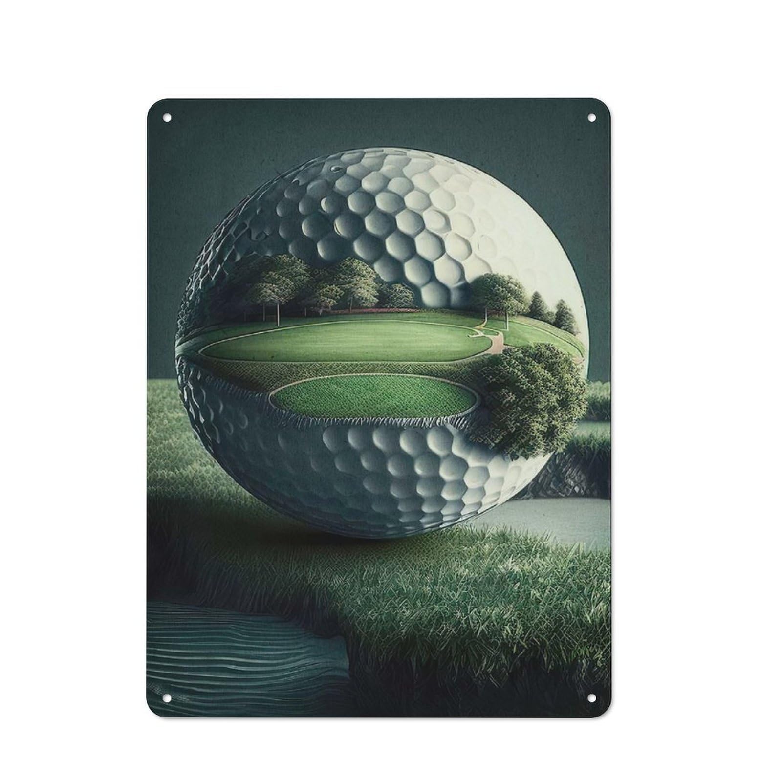 Junmoney Golf Ball With Green Vintage Tin Sign 40X30cm For Hobby Room Or Studio, A New Home Present For Creative Interior Collectors