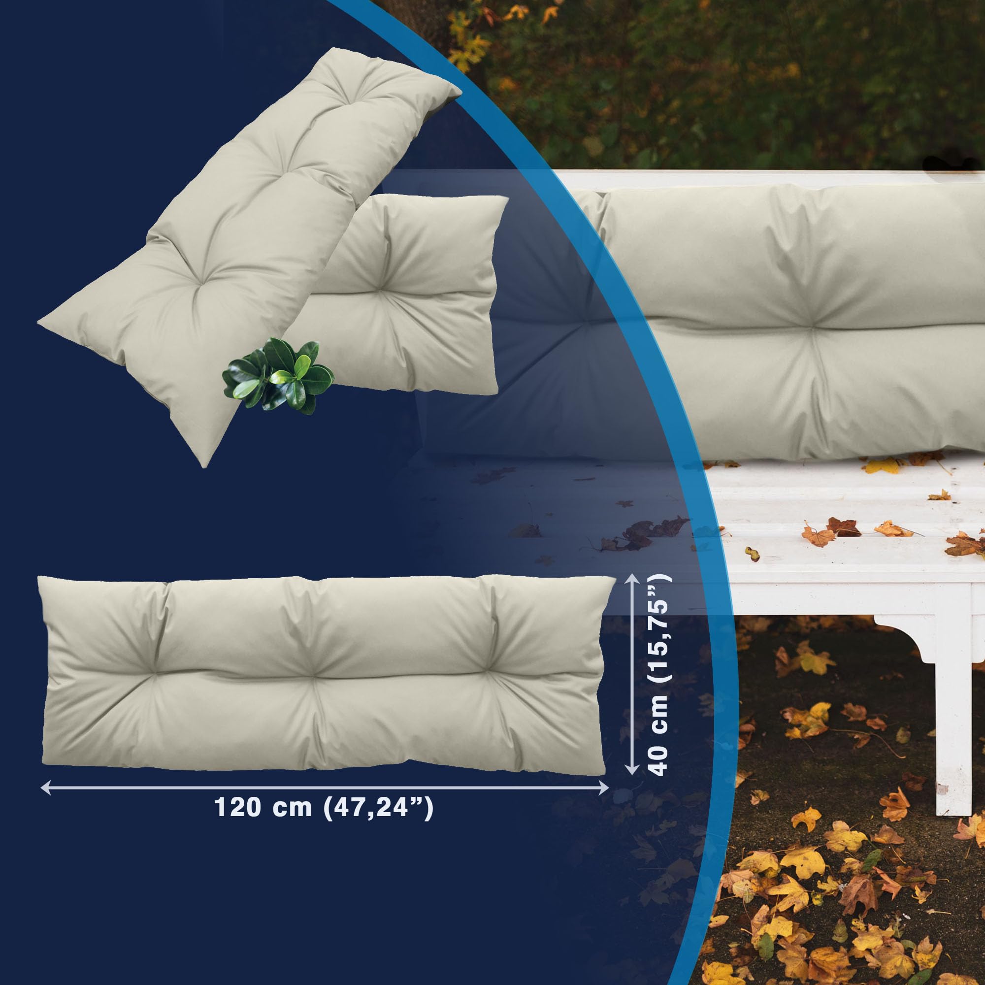 Coussin de jardin - Imperméable - Pour banc, banc de jardin, maison et jardin - 120 x 40 cm - Beige