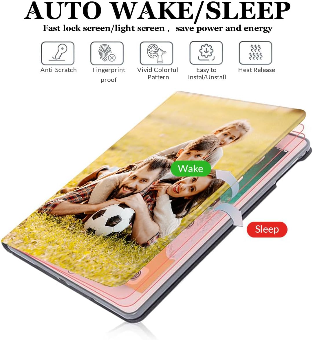Custom Case for Apple iPad 10th Generation 2022 with Photo Text Logo Personalized 10.9 Inch Picture Name Protective Flip Folio Leather Tablet Cover Smart Auto Wake Sleep Adjust Stand Lightweight Shell