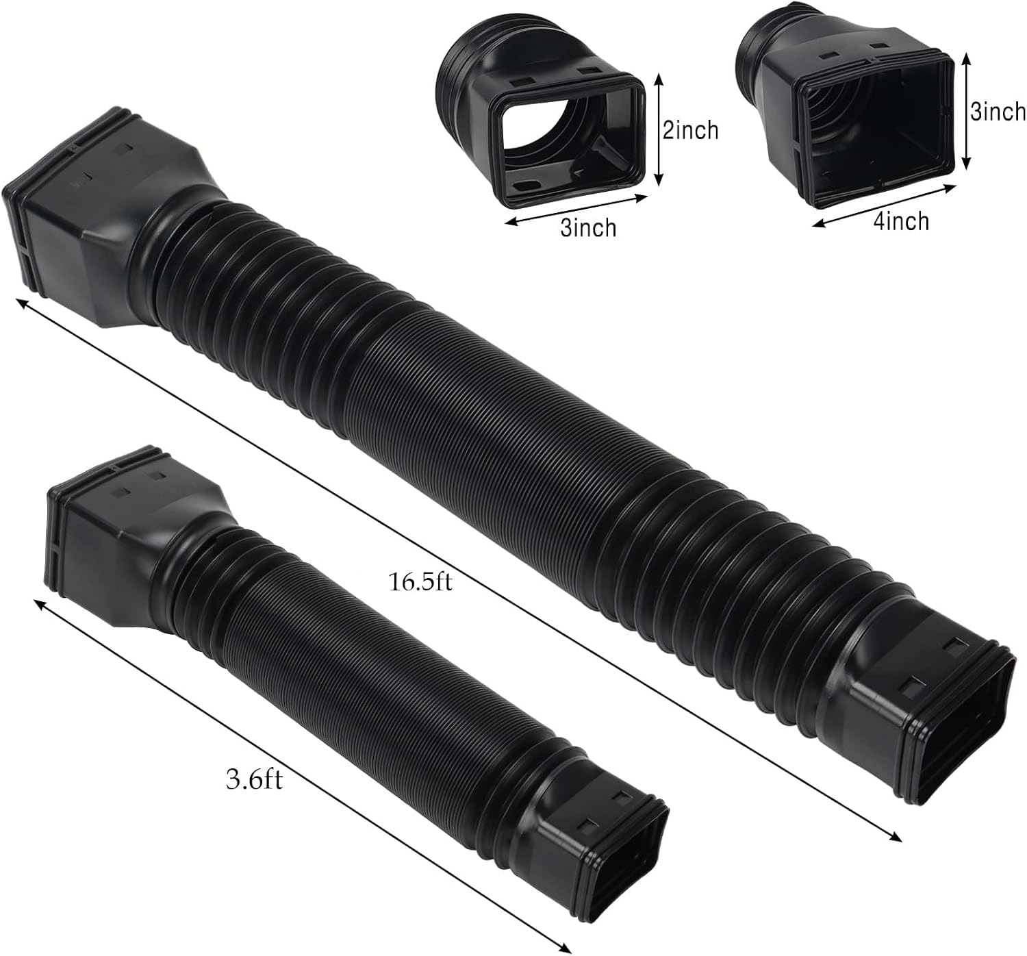 16.5ft Long Gutter Downspout Extensions for Rainwater Drainage, 4” Diameter Thickened Flexible Downspout Extender Extendable from 3.6ft to 16.5ft(Black)