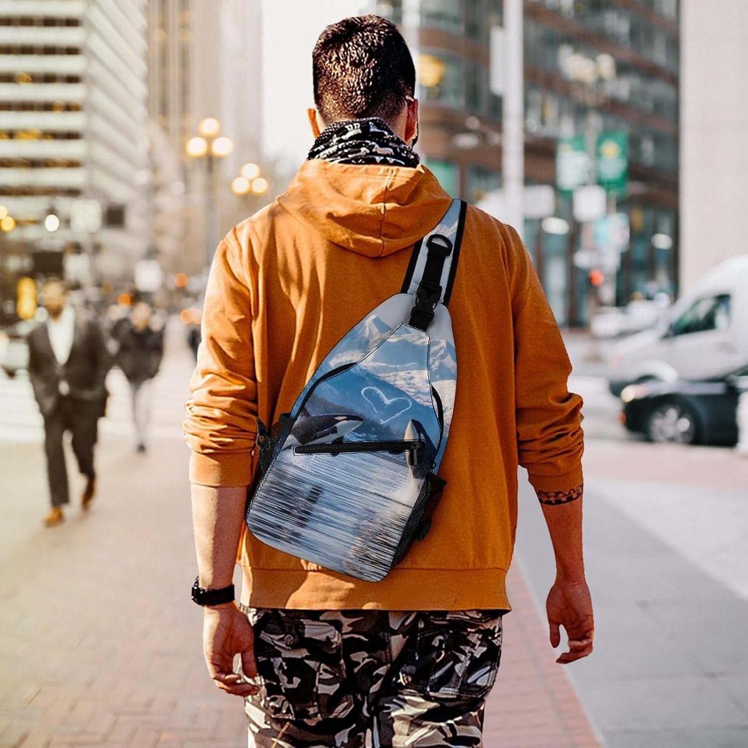 Killer Whale Orca LOVE Men Crossbody Sling Backpack Chest Bag | Travel Fanny Pack,Hiking Daypack,Print Shoulder Bags