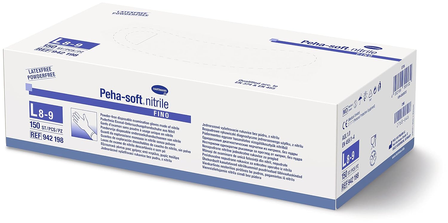 Peha-soft nitrile fino niesterylne rękawice do badań bez pudru rozmiar L 150 sztuk
