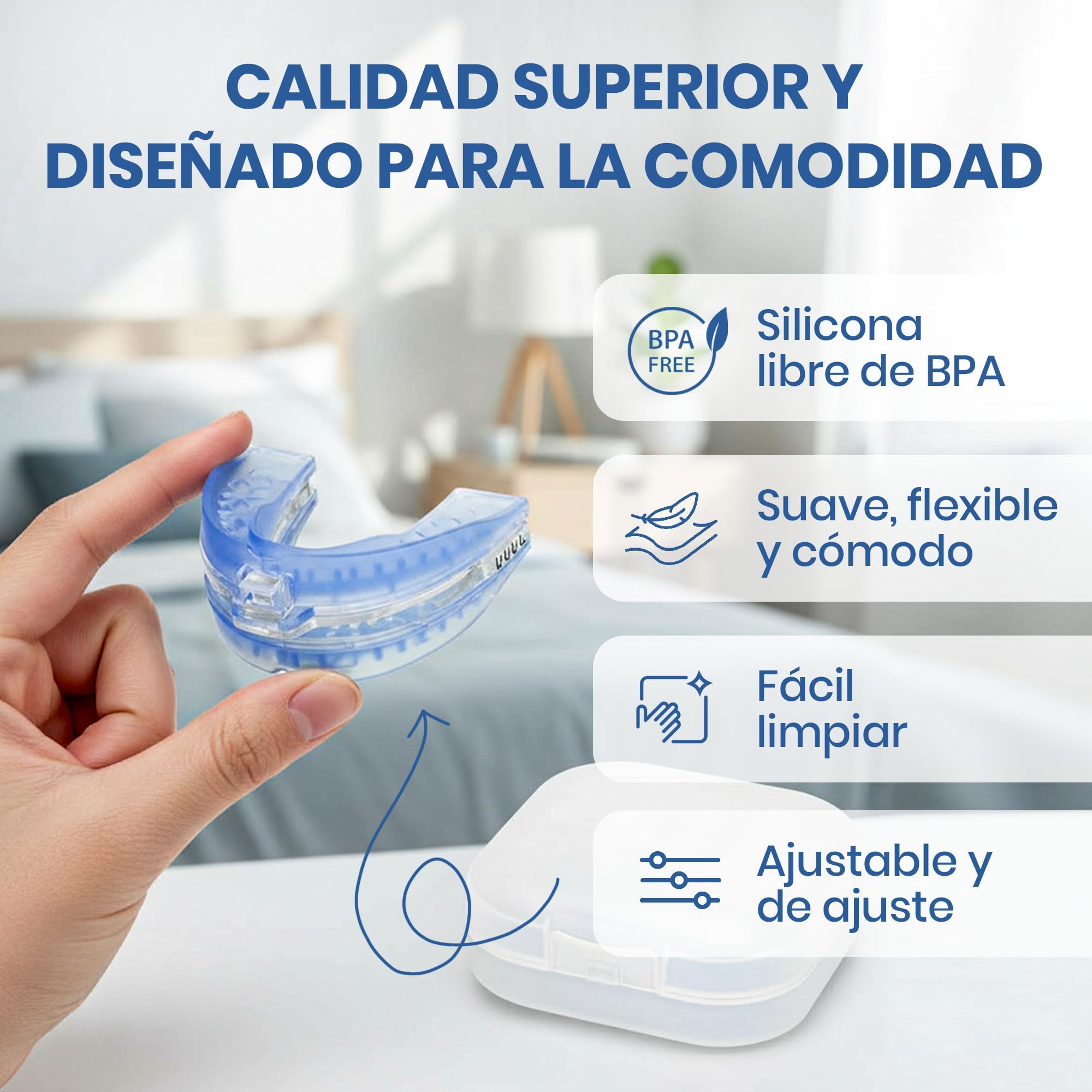 Férula Antirronquidos de Avance Mandibular Ajustable Termomoldeable para Reducir Ronquidos y Bruxismo