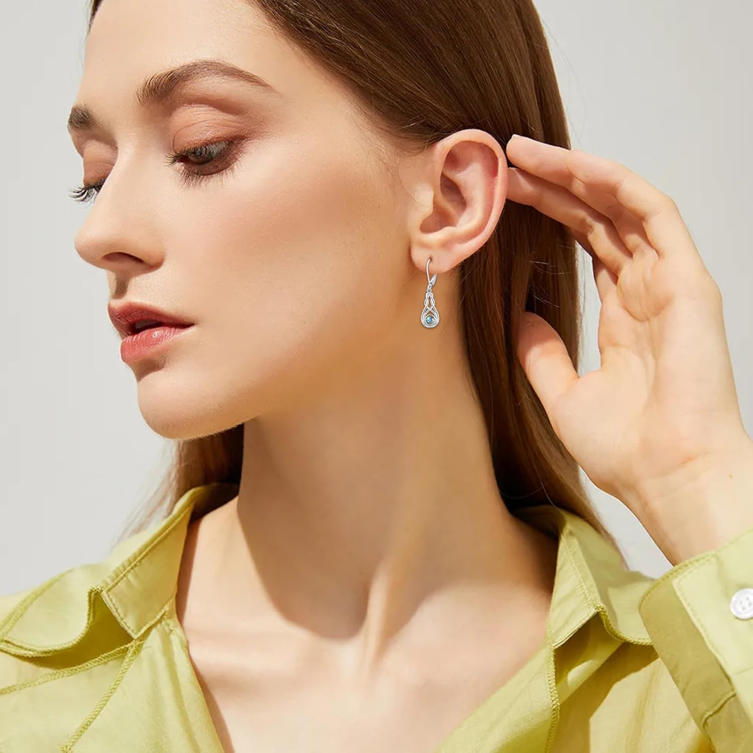 Celtic Earrings for Women 925 Sterling Silver Round Shaped Larimar/Labradorite/Turquoise/Moonstone Dangle Earrings Celtic Jewelry Gifts for Mom Wife - Image 3