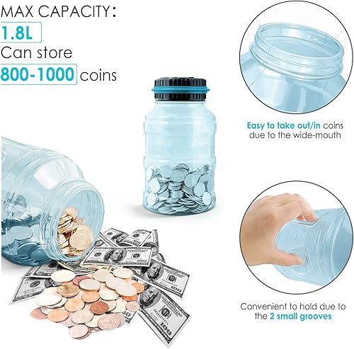 Miniatura 4 de Vcertcpl - Alcancía grande para niños y adultos, banco digital de conteo de monedas con contador LCD, capacidad de 1.8 litros, tarro de dinero para