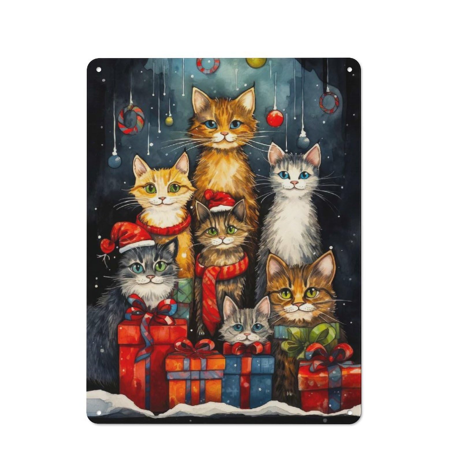 Junmoney Christmas Santa Cat Vintage Tin Wall Plaque 40X30cm For Café Or Restaurant, A Decorative Christmas Gift For Café Owners And Decorators