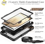 SEYMAC étui pour Samsung Galaxy Tab A11/A9 8.7'', étui de protection anti-goutte à corps complet avec porte-crayon protecteur d'écran [360° Bracelet à main tournante] &Stand, noir