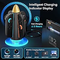 Vista 3 de Saitake Charging Dock for Nintendo Switch 2 Joy Con,Supports Dual-Side Charging,9 Light Modes Magnetic Controller Fast Charger Stand Station