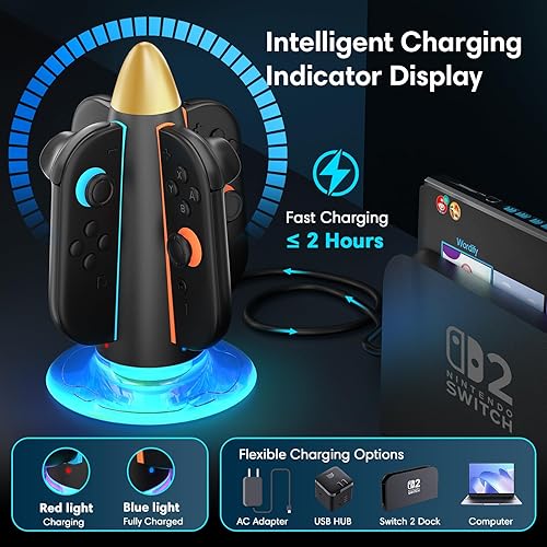 Miniatura 3 de Saitake Charging Dock for Nintendo Switch 2 Joy Con,Supports Dual-Side Charging,9 Light Modes Magnetic Controller Fast Charger Stand Station