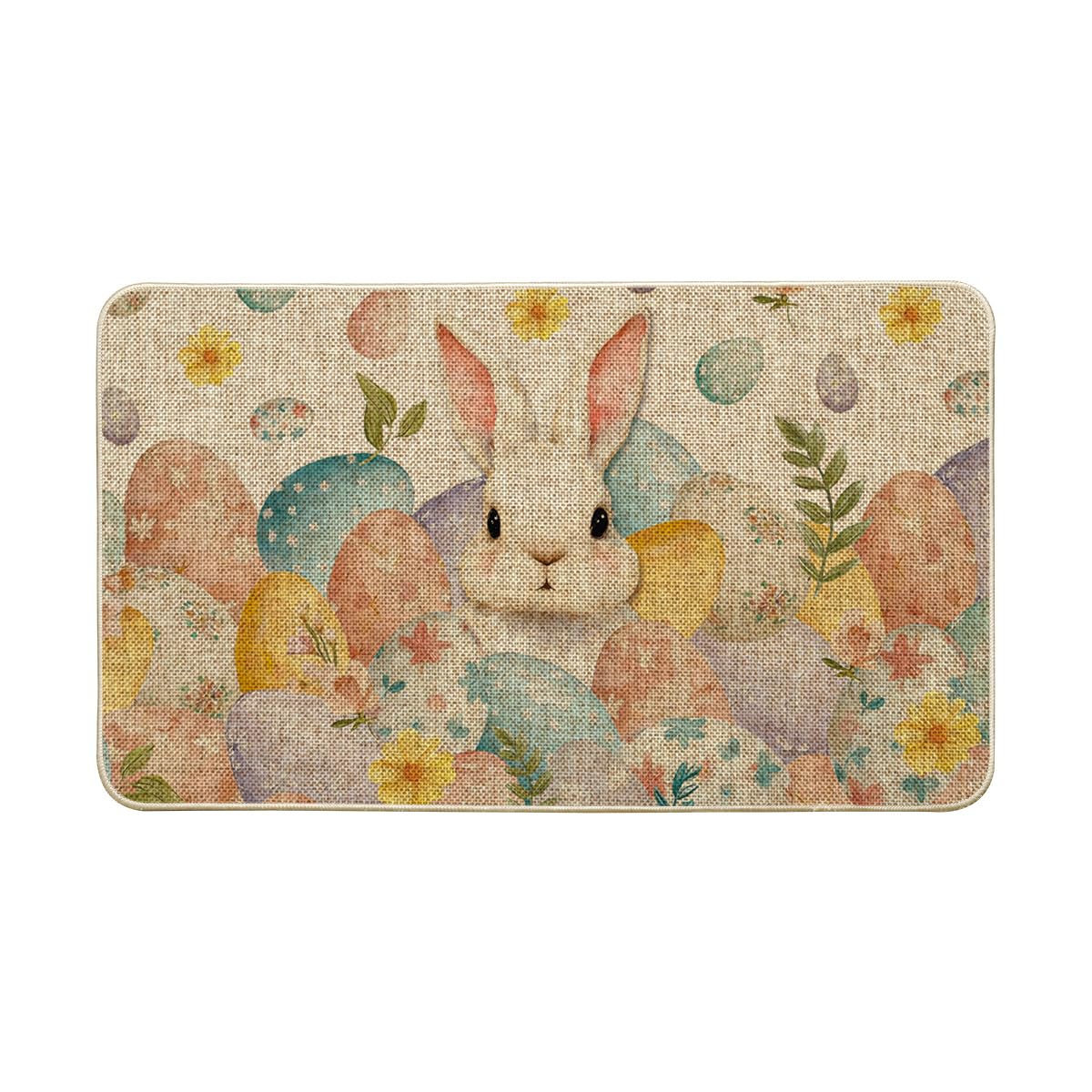 artoid mode rabbit bunny eggs leaves flowers easter doormat, home decor low-profile switch rug door mat floor mat for indoor outdoor 17x29 inch