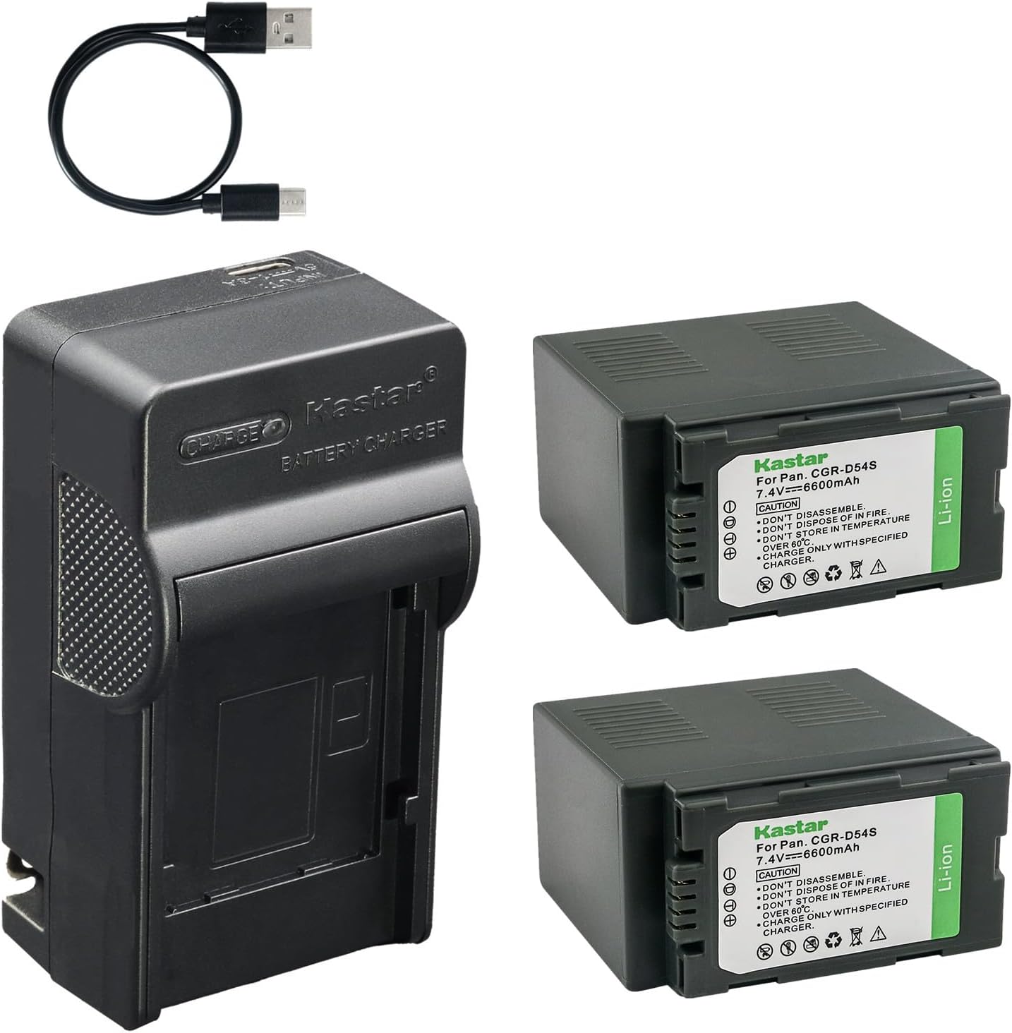 Kastar 2-Pack Battery and AC & USB-C Charger, Compatible with Panasonic CGA-D54 CGR-D54 VW-VBD29 VW-VBD55, for AG-AC90 DVC30 DVX100 HVX200 NV-MX500 HDC-Z10000 Camcorders