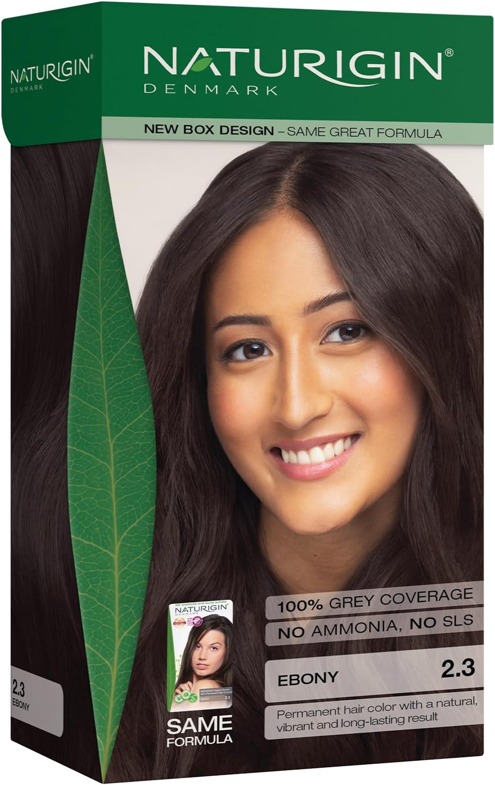 NATURIGIN Ebony Hair Dye 2.3 | Permanent Hair Colour with Natural Ingredients | Ammonia Free | 100% Grey Coverage | Vegan | Rich Black Colour with Warm Undertones | Silky-Soft Finish