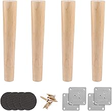 Pack of 4 Furniture Feet, Wood, 30 cm, Oak Table Legs, Wood, Robust Furniture Legs, Round Wooden Legs with Mounting Plates and Screws, Heavy Duty Furniture Foot for Bed, Cabinet, Chair, Table