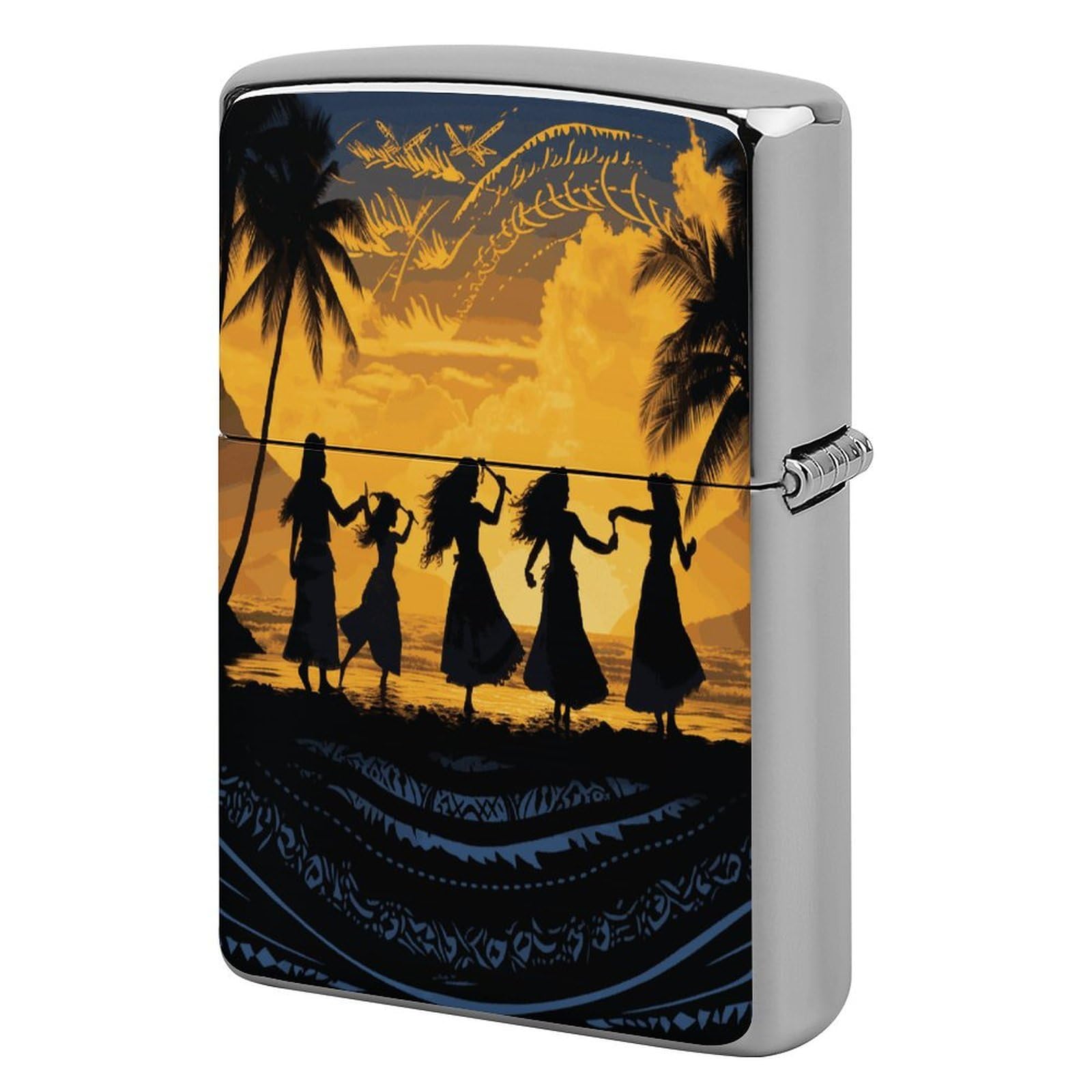 Fodpand Style Five Silhouettes Of Hawaiian Dance Metal Lighter Case Cover Lighter Sleeve