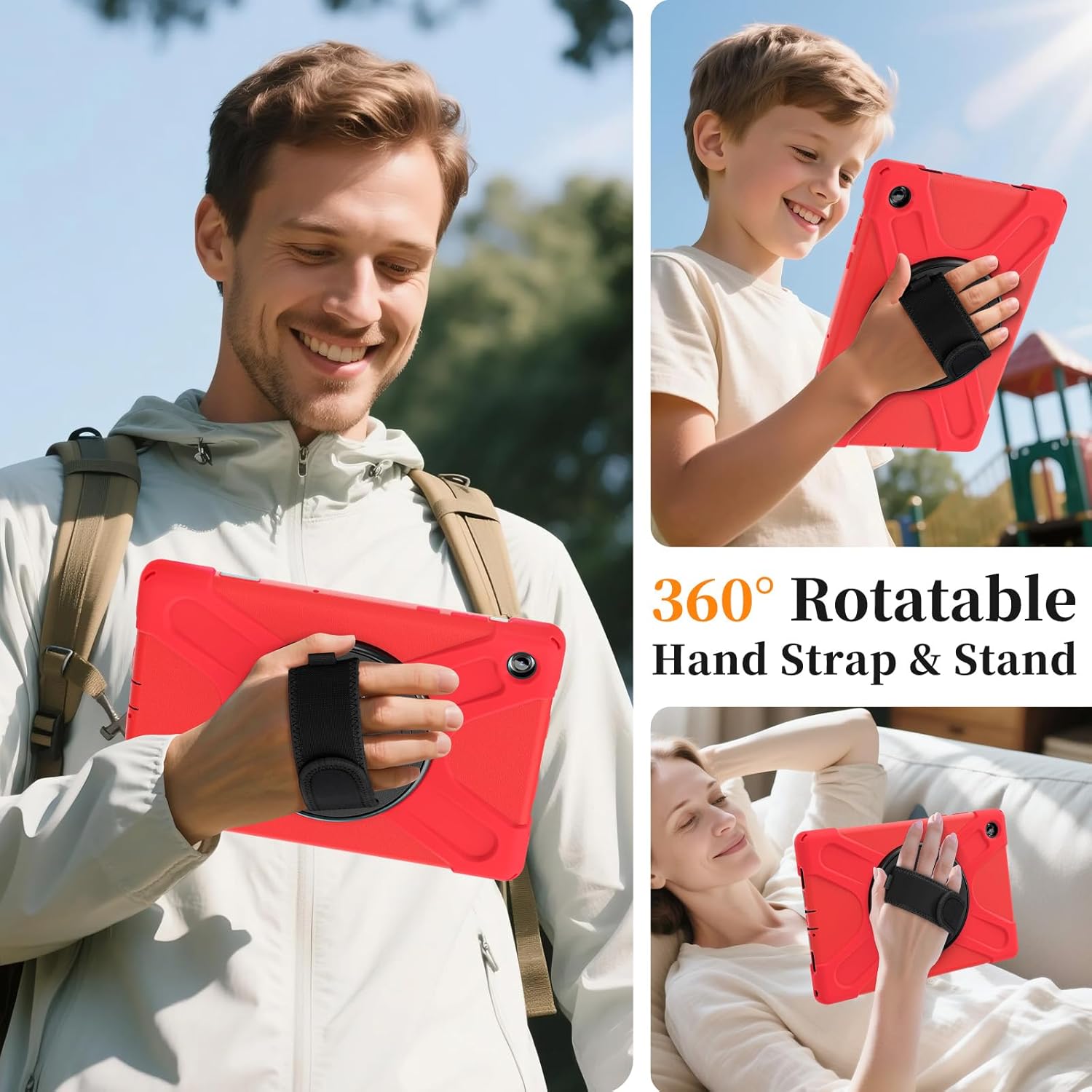 NINKI Stand for Samsung Galaxy Tab A11 Plus Case with Cross-Body Lanyard,(Pencil Slot + Wristband) Cute Heavy Duty Kickstand Band Grip Cover for Samsung Tab A11+ Plus Protective Case 11” Women Red
