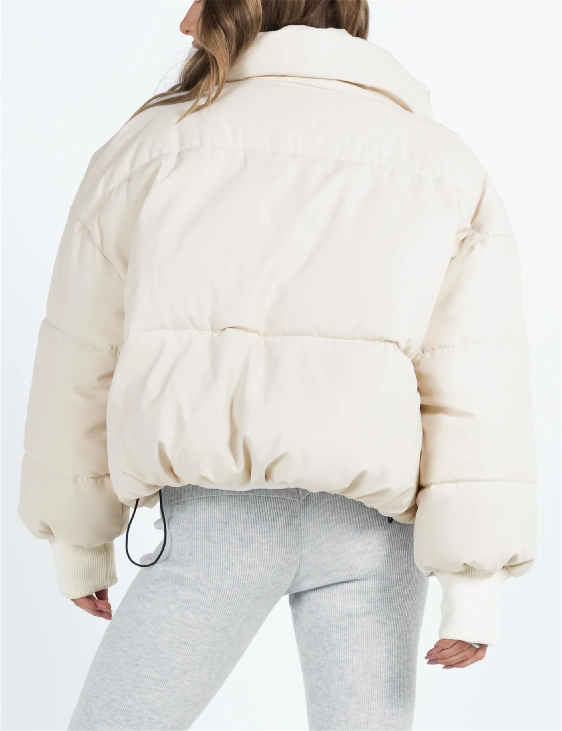 Lianlive Womens Cropped Puffer Jacket Oversized Black Short Puffy Winter Coat