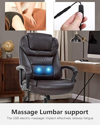 Miniatura 3 de Silla de escritorio ergonómica, ancha, grande y alta de 500 libras con soporte lumbar, reposabrazos y reposacabezas, silla de oficina giratoria de