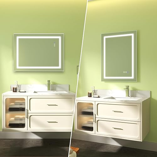 Miniatura 8 de ESDIY - Espejo de tocador de baño LED de 24 x 32 pulgadas, espejo de pared de baño iluminado, antiniebla, regulable, luz nocturna, 3000 K, 5000 K y