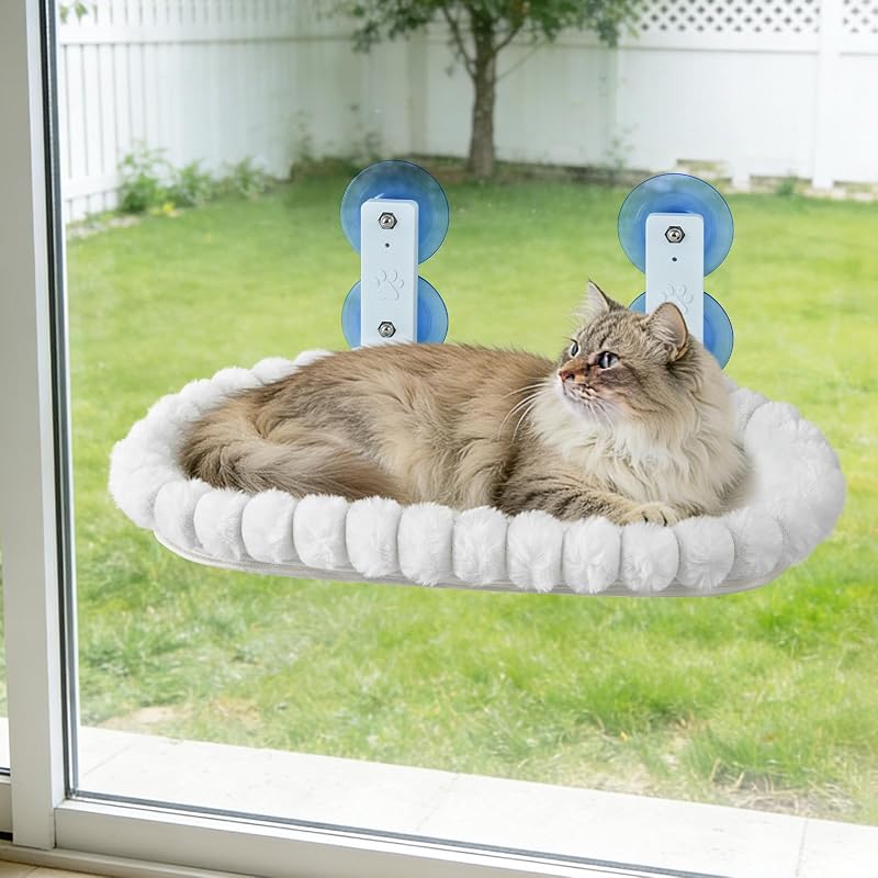 Cama de Janela Dobrável para Gatos YooxArmor com Ventosas e Estrutura Metálica, Oval