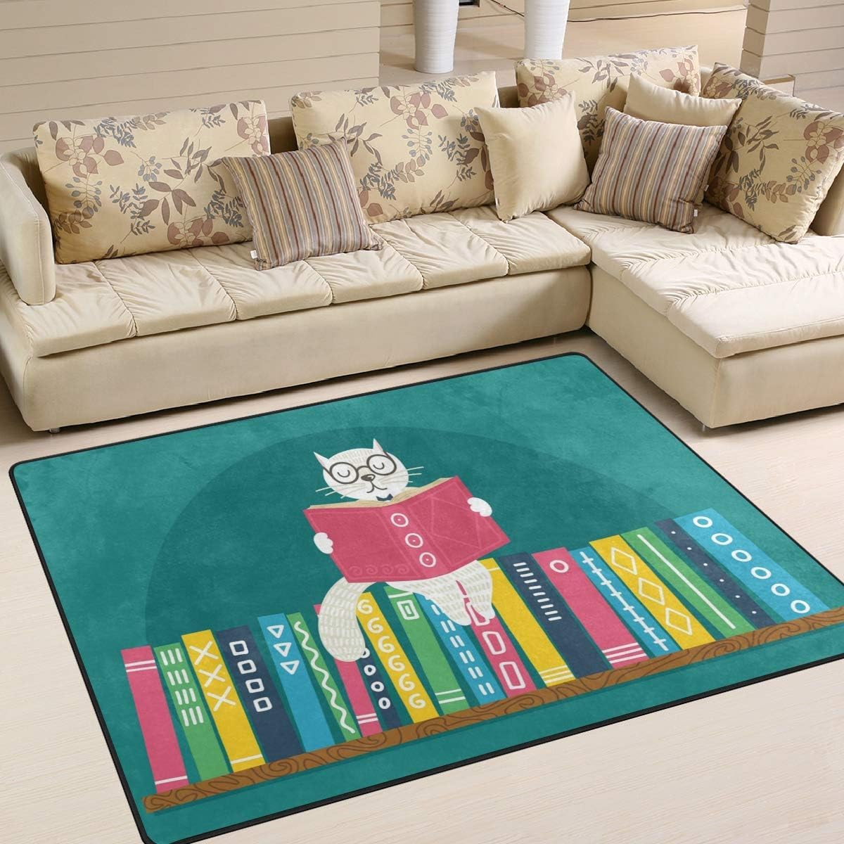 Tapis vintage multicolore chaton grand format en tissu