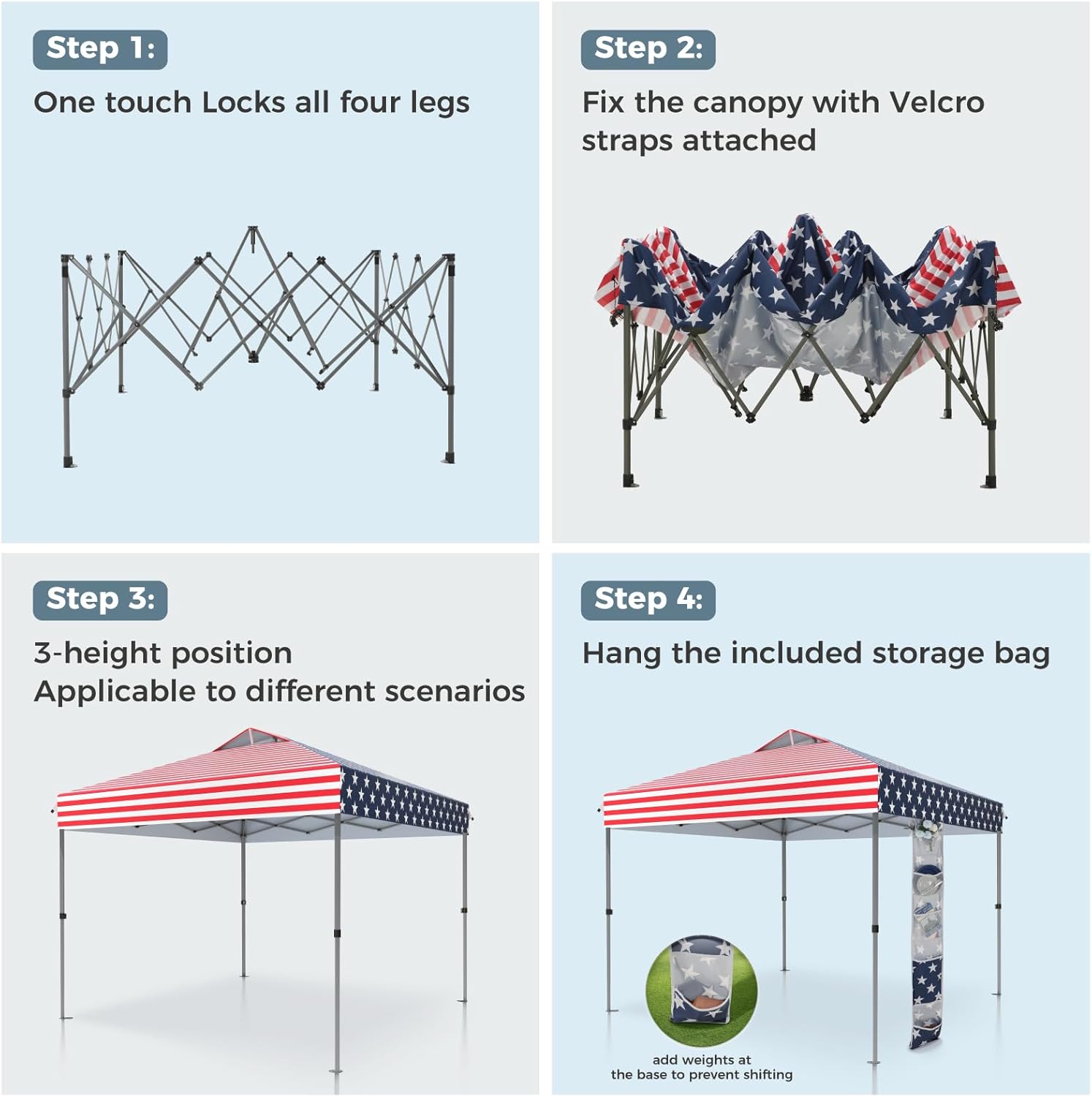 GREEN PARTY 10x10 ft Pop Up Canopy Tent, 1-Person Setup Instant Outdoor Canopy with Vented Top, Wheeled Carry Bag, 4 Ropes & 4 Sandbag -American Flag