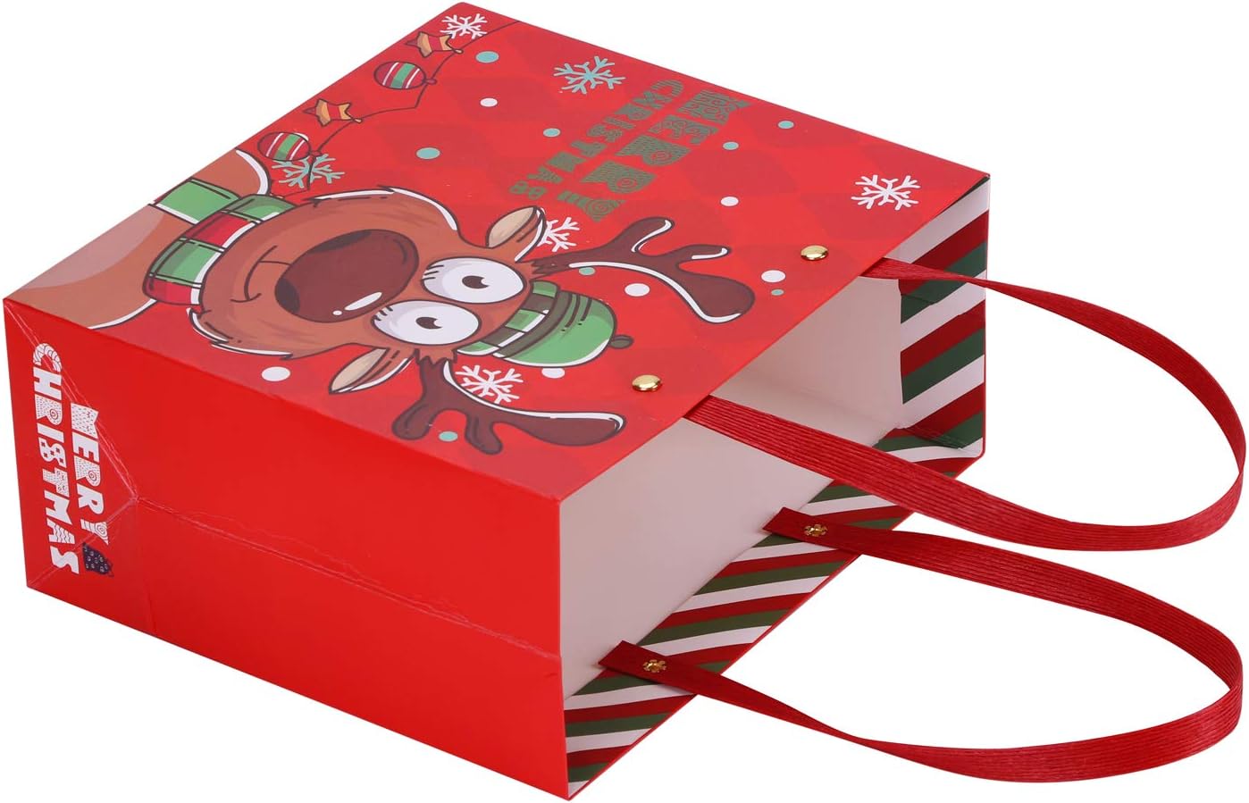 IBLUELOVER 5pcs Christmas Party Bags Elk Paper Gift Bags Carrier Bags with Handle Xmas Recycled Present Wrapping Boxes Holiday Party Favour Treat Bag for Shopping Grocery Baking Candy - Image 5