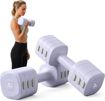 AbahubFit 4-in-1 Adjustable Dumbbells Set for Women, Click-Lock Design with Kettlebell Grip Converter and 12 Weight Plates, Compact Home Gym Equipment
