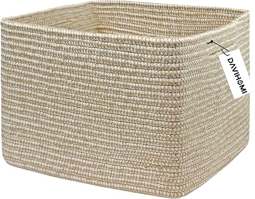 Miniatura 8 de Cesta rectangular de cuerda de algodón tejida para almacenamiento, cestas de regalo para asas, cestas de almacenamiento de tela para organizar, 13.5