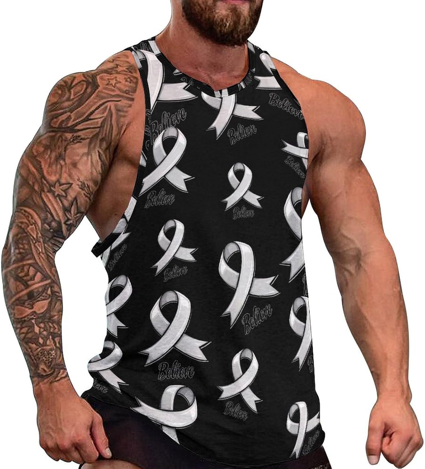 Believe - Brain Cancer Men's Tank Tops Sleeveless Muscle Shirts for Men Lightweight Vest Crew Neck T-Shirts