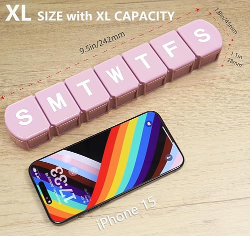 Miniatura 2 de MOLN HYMY Organizador semanal extra grande de píldoras de 7 días, XL 1 semana, organizador diario de medicamentos para contener aceite de grasa y