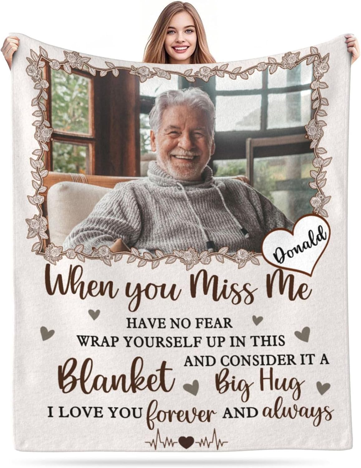 Custom Memorial Blanket with Photos for Loss of Loved One, in Loving Memory of Sympathy Gifts,Personalized Bereavement Remembrance Grieving Gifts,Flannel Throw Blanket with Pictures (Cream)