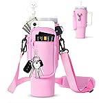 dabria Water Bottle Carrier Bag with Phone Pocket for Stanley 40/30 oz Tumbler Neoprene Water Bottle Holder Pouch with Adjustable Strap Bollus with Straw Cover & Carabiner for Stanley Cup Accessories
