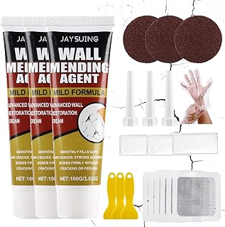 Spachtelmasse Weiß Innen 300g Set (3×100g) – Fertigspachtel Wand Reparatur für Bohrloch Füllung & Risse – Löcher Wand Füllen Weiß mit Spachtel, Schleifpapier & Reparaturflicken