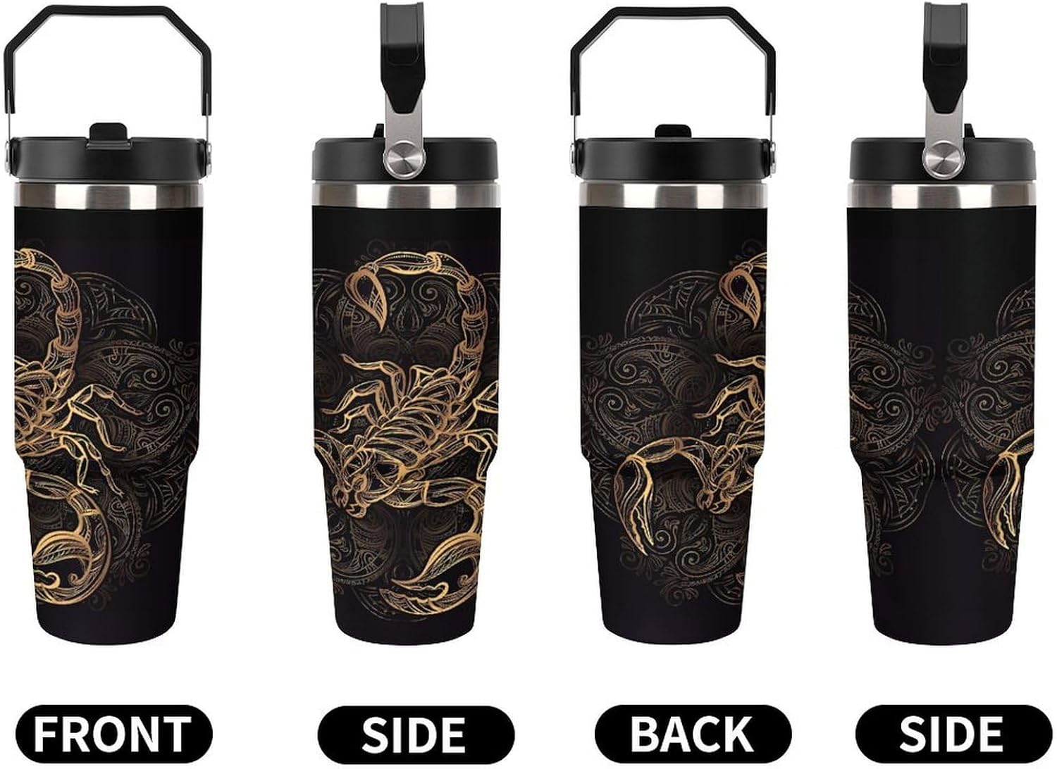 Gold Scorpion Tumbler with Top Handle & Straw 30oz image 3