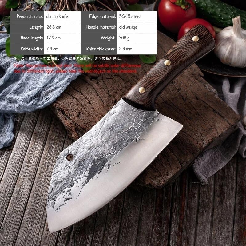 DAXXIN Meat Cleaver,Cleaver Knife, 7 inch Forged 5Cr15mov Stainless Steel Slicing Chef's Knives Hammered Wooden Handle Meat Cleaver Sharp Kitchen Cutter