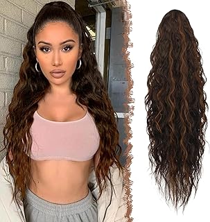 وصلة شعر بتسريحة ذيل الحصان بمظهر طبيعي من كيرلي ويفي، وصلة شعر طويلة لكامل الرأس بلون طبيعي للنساء والبنات، 60 سم -jw-247-8/27 - بني متوسط/بني نحاسي