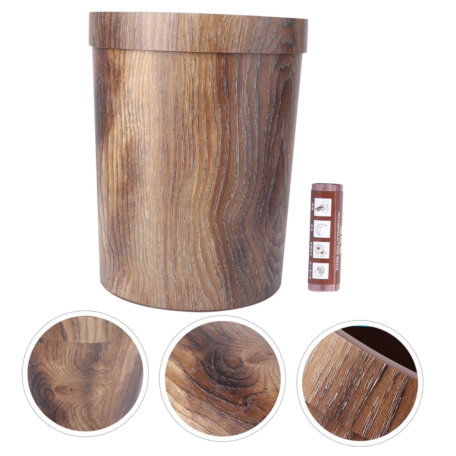 1roll Retro Grain Trash Can Wastebasket for Kitchen Bathroom Living Room and Bedroom Stylish Home Decor Reusable Trash Bags Included