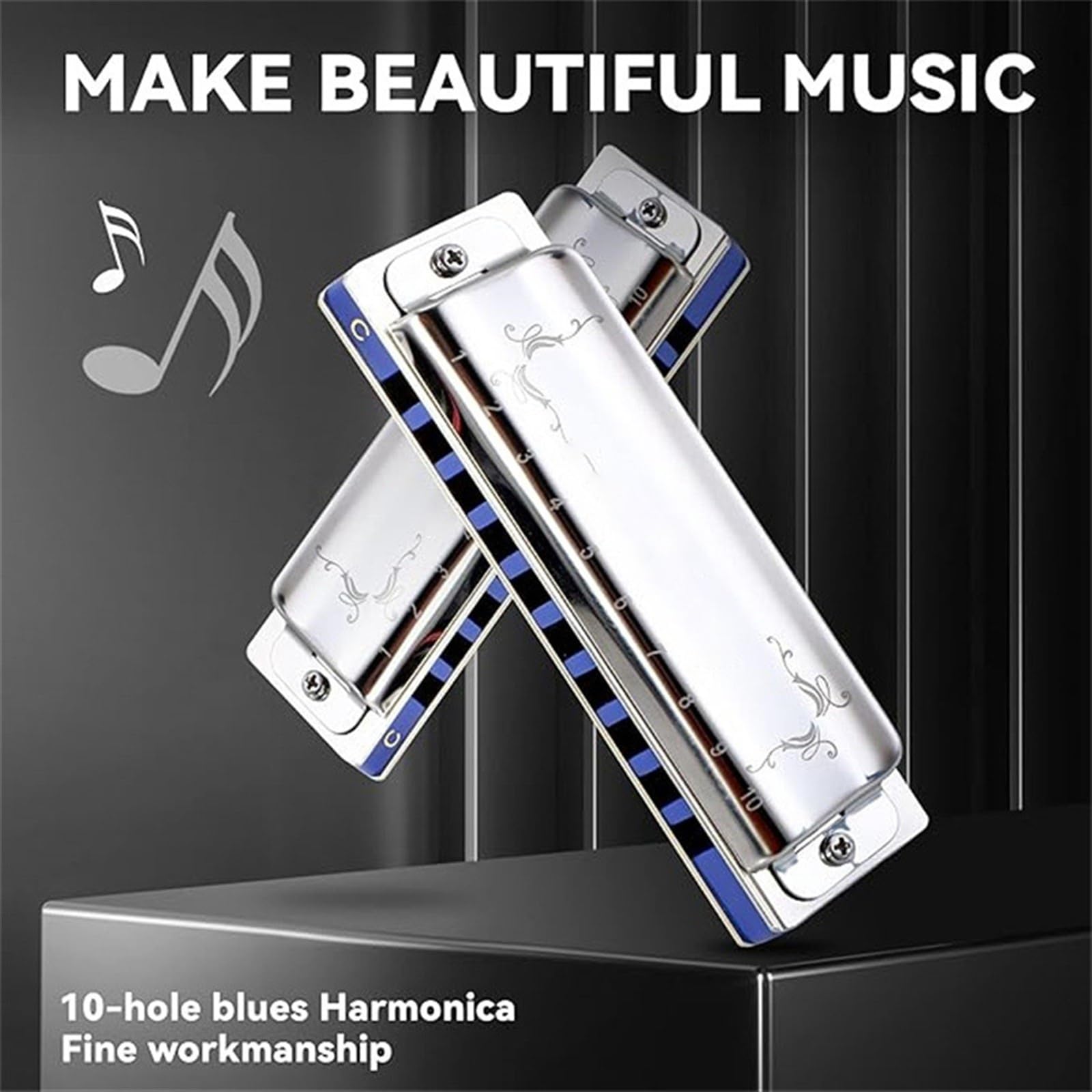 Harmonica Diatonique Harmonica diatonique 10 trous Paquet trois tons Instrument de blues Adulte Débutant